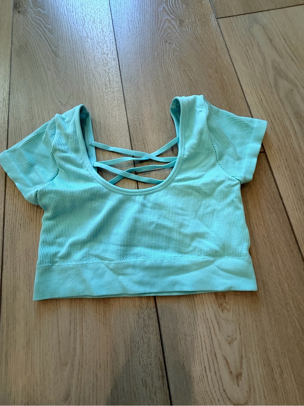 aerie Mint Ribbed Crisscross-Back Crop Top
